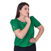 Blusa Social Feminina Manga Curta Bufante Camisa com Botão Viscolinho do M ao GG