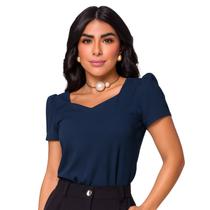 Blusa Social Feminina Manga Curta Bufante Princesa Crepe Elegante M G GG