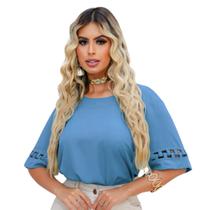 Blusa Social Feminina Manga Curta Detalhe Alfaiataria Elegante