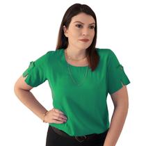 Blusa Social Feminina Manga Curta Detalhe Botão Tecido Viscolinho