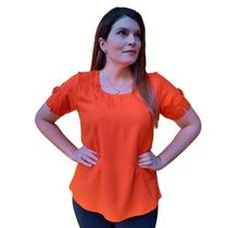 Blusa Social Feminina Manga Curta Detalhe Botão Tecido Viscolinho