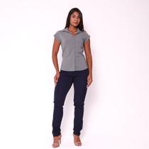 Blusa Social Feminina Manga Curta Tecido de Poplin - Cinza Escuro Blusa Social Feminina Manga Curta Tecido de Poplin - Cinza Escuro