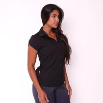 Blusa Social Feminina Manga Curta Tecido de Poplin - Preto Blusa Social Feminina Manga Curta Tecido de Poplin - Preto