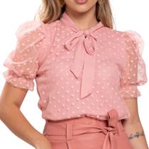 Blusa Social Feminina Manga Princesa Tule Poa Com Gola Laço - Look Modas Octavio