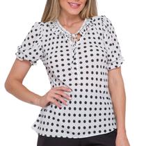 Blusa Social Feminina Poa Bolinha Manga Bufante Evangelica - Look Modas Octavio