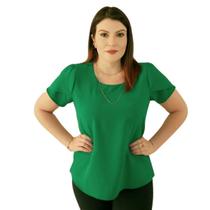 Blusa Social Manga Curta Tulipa Feminina Lisa em Crepe Duna
