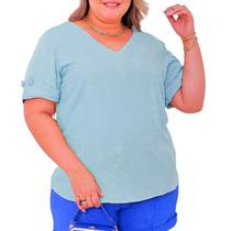 Blusa Social Plus Size Feminina Camisa Manga Curta Botões Viscolinho