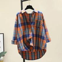 Blusa Solta De Manga Longa Com Gola Polo Vintage Xadrez Feminina Moda Coreana Primavera 2025