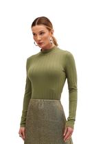 Blusa Sommer Slim Canelada Gola Média Verde