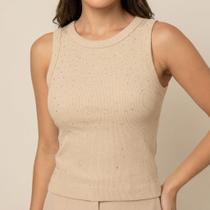 Blusa Style Box Feminina com Strass Nude Blusa Style Box Feminina com Strass Nude
