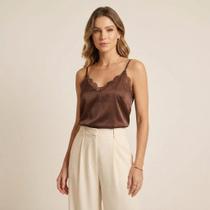 Blusa Style Box Feminina de Alcinha com Renda Marrom Blusa Style Box Feminina de Alcinha com Renda Marrom