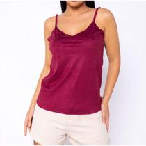 Blusa suede confortável alça fina casual feminina