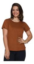 Blusa Suede Feminina Com Manga Curta Básica Corte A Fio Moda Casual