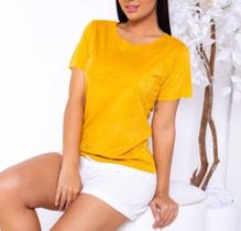 Blusa suede feminina manga curta casual tendência