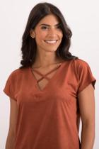 Blusa Suede manga curta decote v