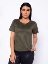 Blusa Suede Manga Curta T-Shirt Feminina Aveludada Roupa Super Fashion