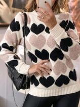 Blusa suéter coração tricot musse quentinho - Tricô