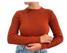 Blusa Suéter Feminina em Tricot Texturizado com Punho Ajustado Amarilis