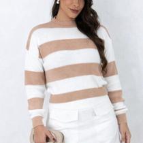 Blusa Suéter Feminina Manga Longa Listrada De Trico Blusa Suéter Feminina Manga Longa Listrada De Trico