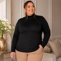 Blusa Suéter Feminina Tricot Gola Alta Plus Size Cor Preta Tamanho GG Veste Até 54 Blusa Suéter Feminina Tricot Gola Alta Plus Size Cor Preta Tamanho GG Veste Até 54