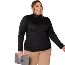 Blusa Suéter Feminina Tricot Gola Alta Plus Size Cor Preta Tamanho GG Veste Até 54 - Gilfer Variedades