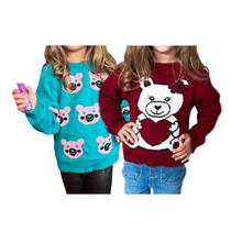 Blusa Suéter Infantil Lã Tricô Modelo Carinhas: Kit 2 unidades Sortidas Tamanho Único Menina 2 a 4 anos