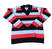 Blusa Suéter Listrado Feminino Tricô De Frio Decote V Básica