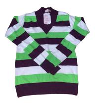 Blusa Suéter Listrado Feminino Tricô De Frio Decote V Básica