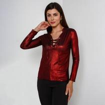 Blusa susie metalizada com ilhós e cordão feminino