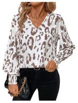 Blusa SweatyRocks com estampa de leopardo com decote em V e manga comprida feminina Blusa SweatyRocks com estampa de leopardo com decote em V e manga comprida feminina