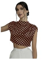 Blusa SweatyRocks Satin Crop Top, franzida, gola simulada, bolinhas marrons Blusa SweatyRocks Satin Crop Top, franzida, gola simulada, bolinhas marrons