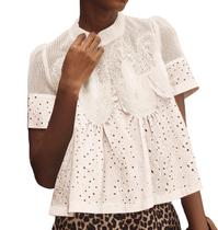 Blusa Synound feminina de renda larga com ilhós e manga curta