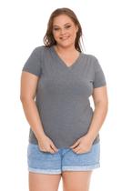 Blusa T-shirt Básica Baby Look Decote V Feminina Plus Size 3013.6A