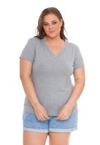 Blusa T-shirt Básica Baby Look Decote V Feminina Plus Size 3013.6A