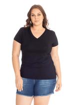 Blusa T-shirt Básica Baby Look Decote V Feminina Plus Size 3013.6A