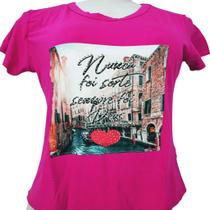 Blusa T-shirt Blusa Feminina Rosa Manga Curta Estampada - sol modas e acessorios Blusa T-shirt Blusa Feminina Rosa Manga Curta Estampada - sol modas e acessorios
