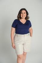 Blusa T-Shirt Bordada Azul Marinho Blusa T-Shirt Bordada Azul Marinho