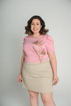 Blusa T-Shirt Bordado Flor Rosa Blusa T-Shirt Bordado Flor Rosa