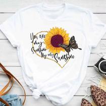 Blusa T-shirt Camiseta Feminina Estampada - Borboleta Cruz Girassol - Várias Estampas Blusa T-shirt Camiseta Feminina Estampada - Borboleta Cruz Girassol - Várias Estampas