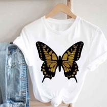 Blusa T-shirt Camiseta Feminina Estampada -Borboleta- Várias Estampas 01