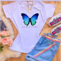 Blusa T-shirt Camiseta Feminina Estampada -Borboleta- Várias Estampas 05