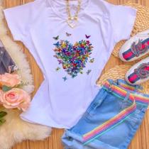 Blusa T-shirt Camiseta Feminina Estampada -Borboleta- Várias Estampas 06