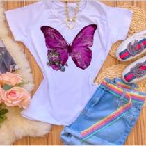 Blusa T-shirt Camiseta Feminina Estampada -Borboleta- Várias Estampas 07 Blusa T-shirt Camiseta Feminina Estampada -Borboleta- Várias Estampas 07