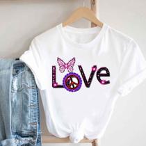 Blusa T-shirt Camiseta Feminina Estampada -Borboleta- Várias Estampas