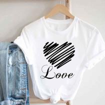 Blusa T-shirt Camiseta Feminina Estampada -Coração- Várias Estampas 01