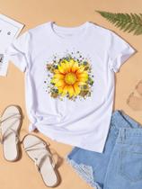 Blusa T-shirt Camiseta Feminina Estampada -Girassol- Várias Estampas 03 Blusa T-shirt Camiseta Feminina Estampada -Girassol- Várias Estampas 03