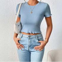 blusa t-shirt canelado manga corta feminina blusa t-shirt canelado manga corta feminina
