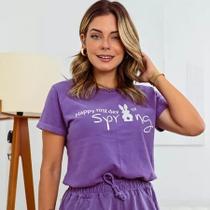 Blusa T-shirt Feminina 100% Algodão ESTONADA Manga Curta Gola Redonda SPRING