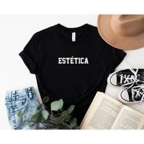 Blusa T-shirt Feminina Estética Preta com Branco Camiseta