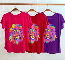 Blusa T-shirt feminina leão colors tendência